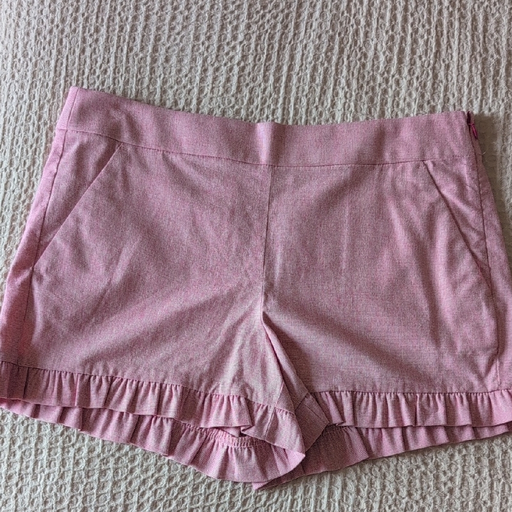 LOFT Pink High Waist Ruffle Hem Shorts